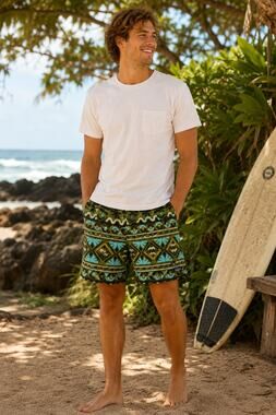 Patagonia Men's Mangrove Tiki Palo Green Geometric Print Baggies Outdoor Shorts